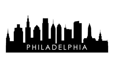 Philadelphia skyline silhouette. Black Philadelphia city design isolated on white background.