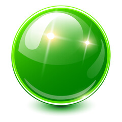 Green sphere 3D, glossy and shiny vector ball icon.
