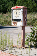 An old automobile petrol station in the countryside.