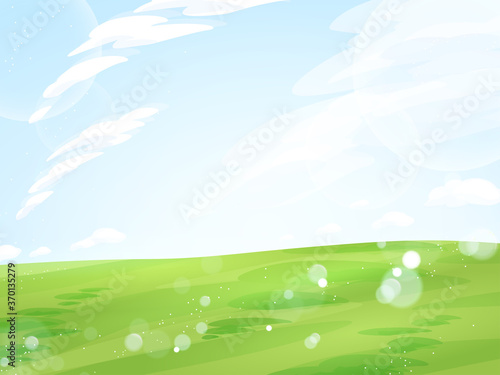キラキラしたシンプルな草原と空の風景イラスト Wall Mural ふわぷか
