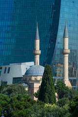 Flame Towers, Martyrs' Mosque, Martyrs' Lane - Alley of Martyrs, Kirov Park, Baku City, Azerbaijan,...