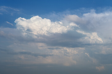 White cumulus clouds in blue sky background