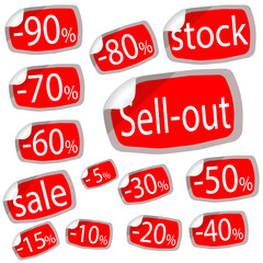 Collection of sale discount styled website ribbons, corners, labels, curls and tabs.