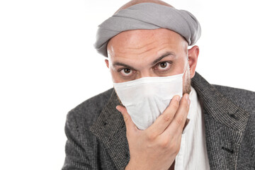 Portrait of a man wearing a coronavirus mask