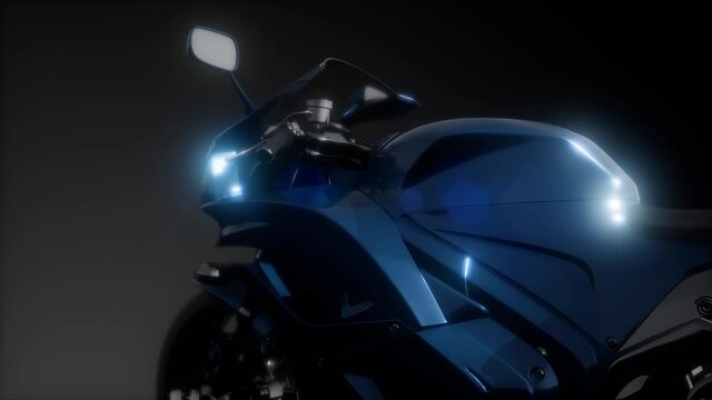 moto sport bike in dark studio with bright lights