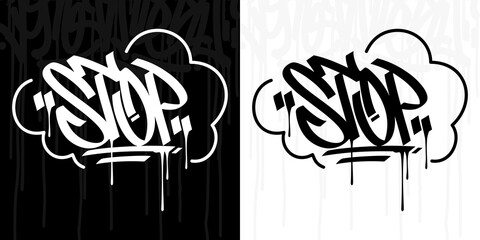 Abstract Hip Hop Hand Written Graffiti Style Word Stop Vector Illustration Art - obrazy, fototapety, plakaty