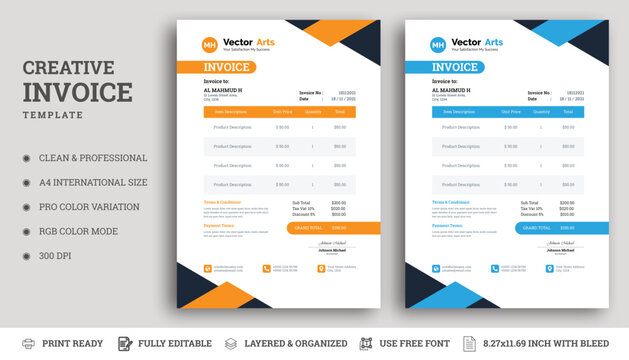Invoice minimal design template. Business invoice form template design