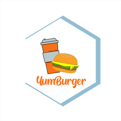 Burger with soft drink vector icon / logo restaurant. fastfood design illustration. Fit for fastfood business, shop 