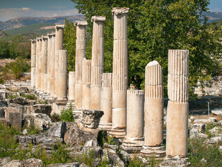 Säulenstrasse in  der Antiken Stadt Aphrodisias, Tuerkei, Kleinasien.