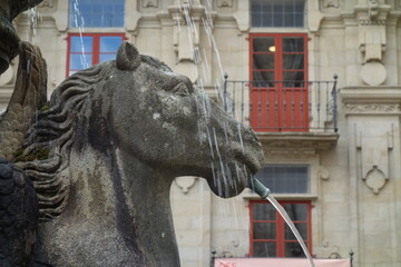 Horse fountain statue at a square in Santiago de Copostela