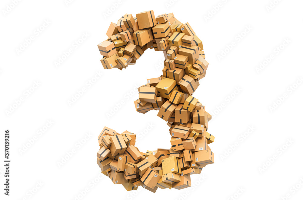 Fototapete number 3 from cardboard boxes. 3d rendering