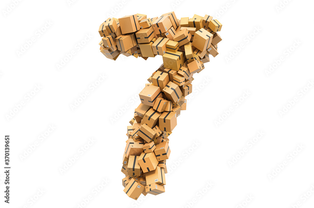Fototapete Number 7 from cardboard boxes. 3D rendering