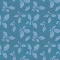 Seamless watercolor leaves pattern. Floral pattern for design on a blue background. Floral seamless pattern. Painted leaves for packaging, wallpaper, fabrics. Abstract background hand-drawn