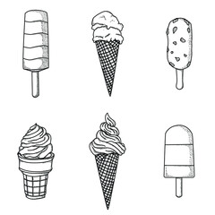 artwork illustration black and white hand drawn ice cream bundle set premium vector