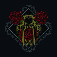 artwork illustration and t-shirt design tiger skull and rose premium vector