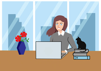 A Business woman working with laptop at her desk at office,female student studying at home.