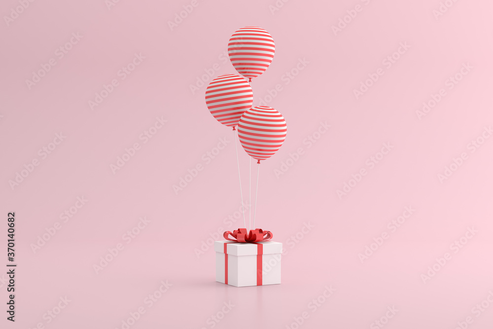 Aufkleber mock up of gift box and balloons on pink background. 3d rendering.