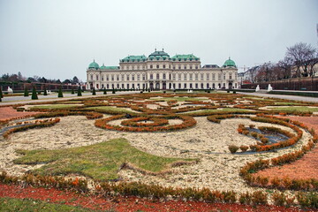 Beautiful view of famous Belvedere Palace summer residence for Prince Eugene of Savoy, in Vienna capital of Habsburg Empire.