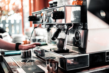 espresso machine pouring espresso coffee