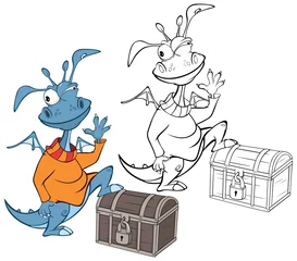 Gardinen Vektor-Illustration eines niedlichen Cartoon-Charakter-Drachen für Sie Design und Computerspiel. Malbuch-Umriss-Set © liusa