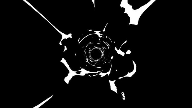 Abstract Black And White Graphic Vortex Tunnel Loop/ 4k animation of an abstract tunnel with black and white posterized and halfdots wavefield vortex seamless looping