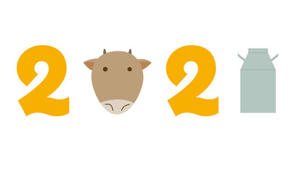 ジャージー牛のアイコンを使った西暦年のイラスト