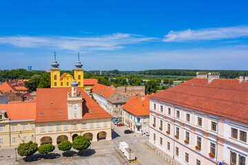 Obraz premium Aerial view of old town of Osijek, Holy trinity square in Tvrdja, Croatia 