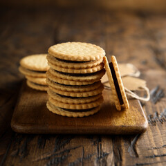 Homemade sandwich cookies with chocolate filling