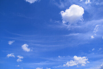 Naklejka na ściany i meble Beautiful sky background with white clouds. Texture