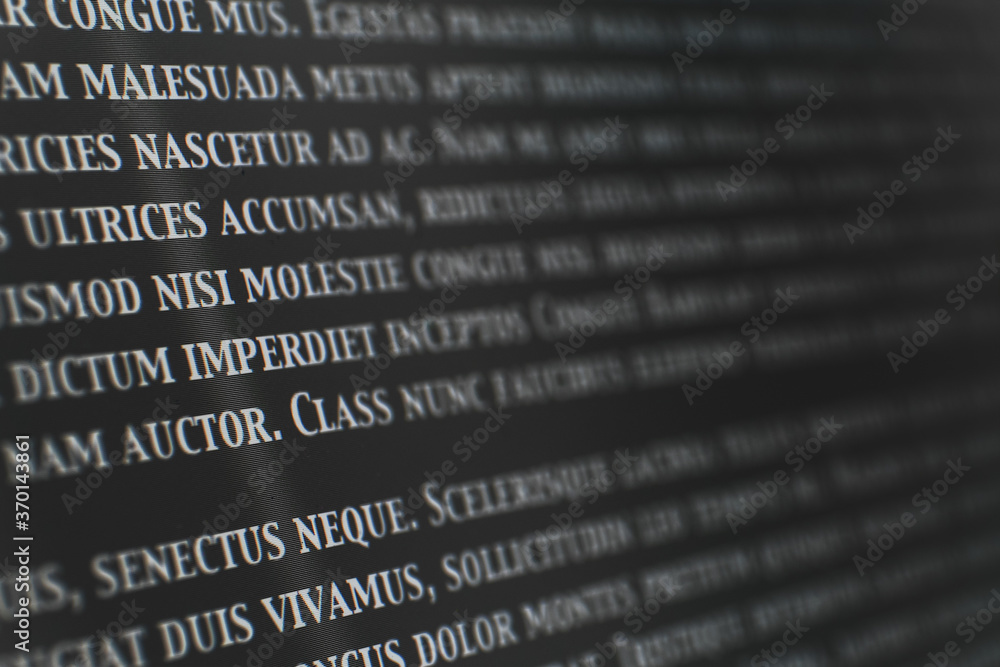 Poster Lorem Ipsum text on a computer screen, a placeholder for text often used to demonstrate the visual form of a document or font in publication and graphic design