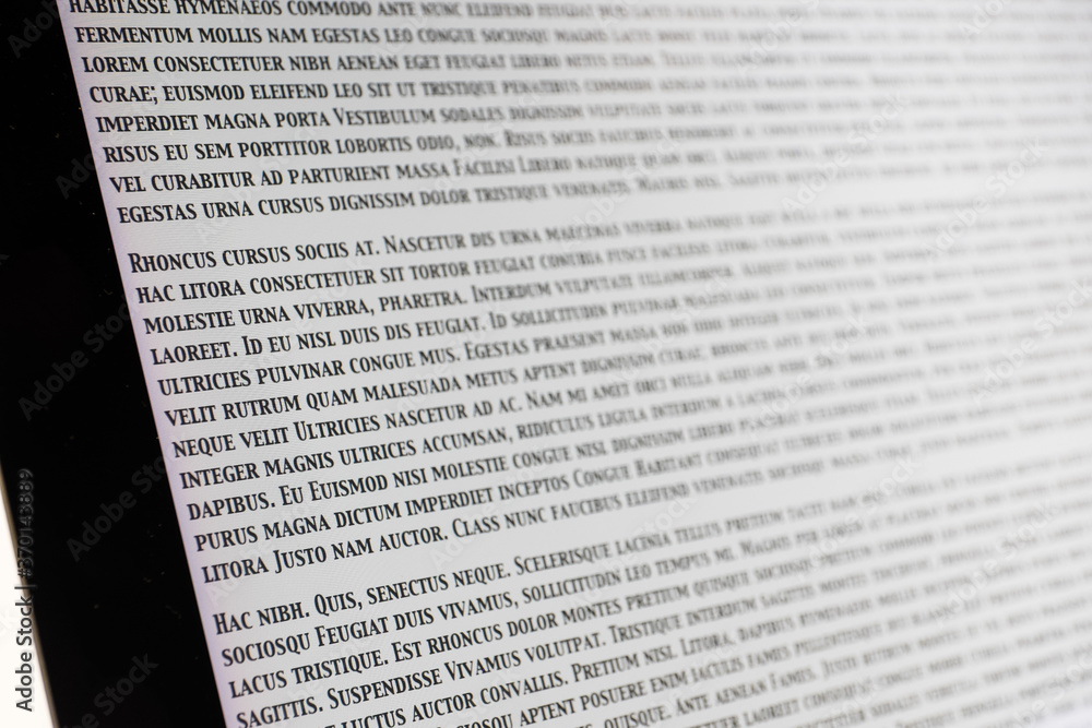 Fototapete lorem ipsum text on a computer screen, a placeholder for text often used to demonstrate the visual f
