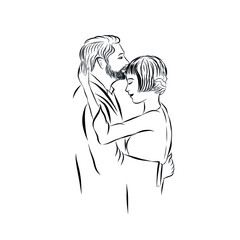 Lady and gentleman. Hand drawn couple in vintage style from the nineteenth century. Retro people. 