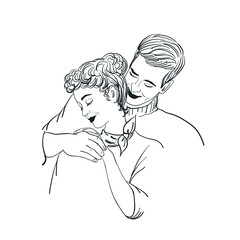 Lady and gentleman. Hand drawn couple in vintage style from the nineteenth century. Retro people. 