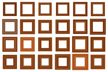 Big set of squared vintage wooden frame for your design. Vintage cover. Place for text. Vintage antique gold beautiful rectangular frames. Template vector illustration.