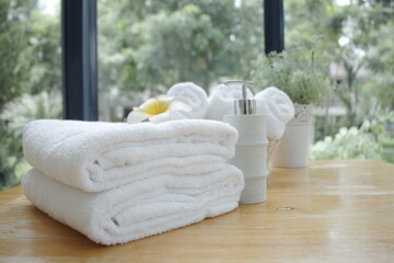 towel and towels,Spa accessories,Beautiful composition of spa , spa relax concept,  herbs for...