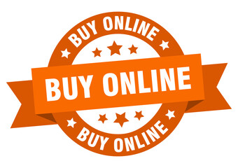 buy online round ribbon isolated label. buy online sign