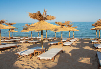 Umbrellas on the beach, St. Constantine and Helena resort, Varna province, Bulgaria