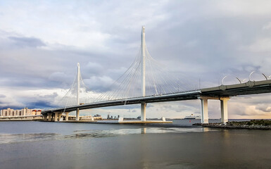 Fototapeta premium View of the Western High Speed Diameter Bridge.The Krestovsky Island. Saint-Petersburg, Russia.