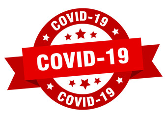 covid-19 round ribbon isolated label. covid-19 sign