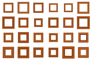 Big set of squared vintage wooden frame for your design. Vintage cover. Place for text. Vintage antique gold beautiful rectangular frames. Template vector illustration.