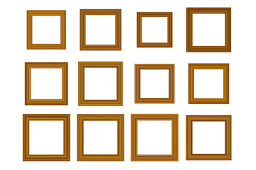 Big set of squared vintage wooden frame for your design. Vintage cover. Place for text. Vintage antique gold beautiful rectangular frames. Template vector illustration.