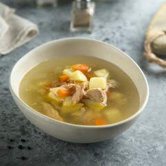 Homemade fish soup with vegetables