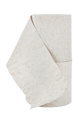 Vertical standing two rolls of cheap grey toilet paper isolated on white background