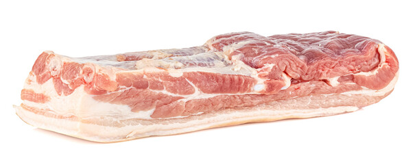 Raw pork belly with a thin layer of fat isolated on white background