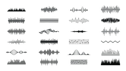 Set Black Collection Abstract Elements Audio Waves Voice Sound Music Shapes Vector Design Style