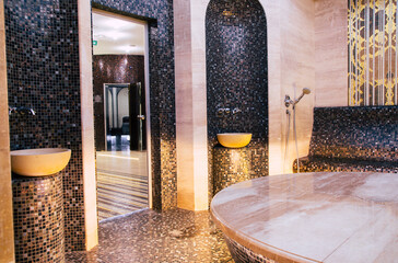 Luxury interior of a Turkish bath or sauna. Classic Turkish hammam