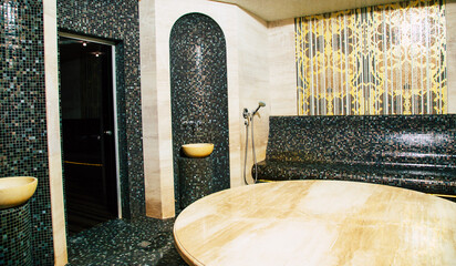 Luxury interior of a Turkish bath or sauna. Classic Turkish hammam