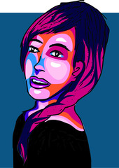 vector illustration pink hair woman