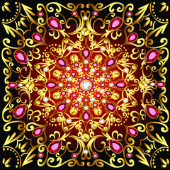 illustration background with gold ornaments and precious stones