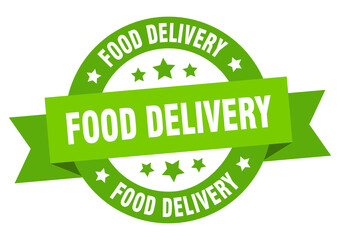 food delivery round ribbon isolated label. food delivery sign